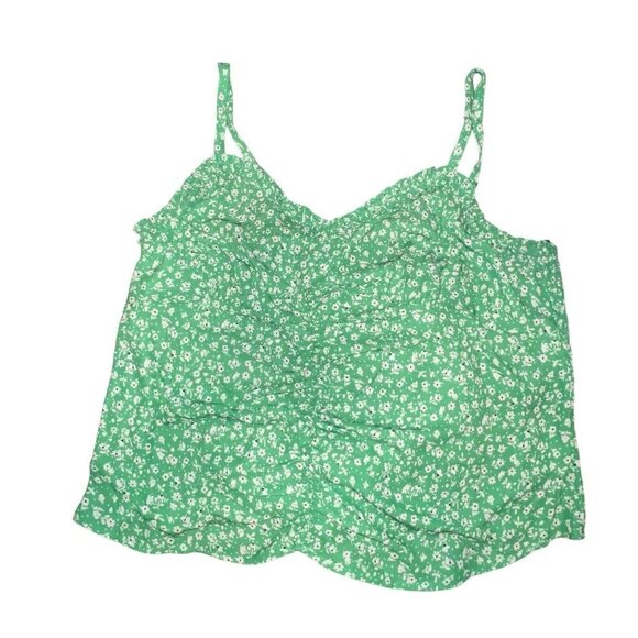 LUSH Green Floral Print Ruched Front Smocked Back Cami Tank Top Women Size 2X - Picture 2 of 10